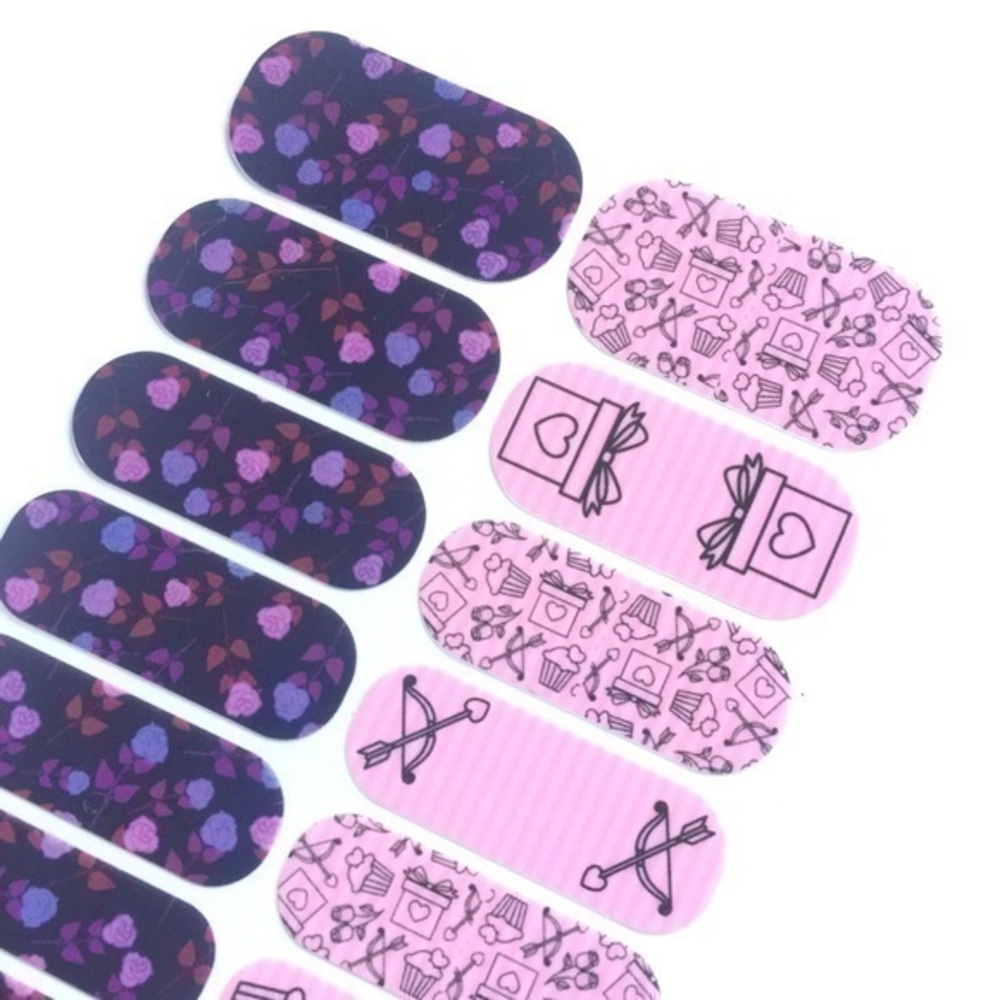 New CUSTOM Jamberry Pink & Purple ROSES & CUPCAKES Mixed Mani Nail Wraps